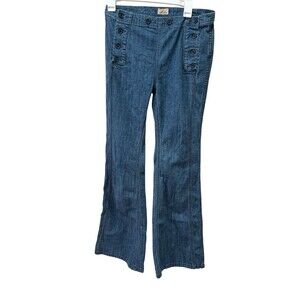 Free People Sailor Side Button Flare Jeans Women's Sz 30 Stitch Pocket Denim